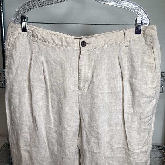 MNG Women's Ivory Linen Pants Size 14 Tapered Career Coastal Old Money Natural - Picture 9 of 14